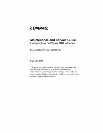 COMPAQ compaq evo N400c compaq evo N400c service manual